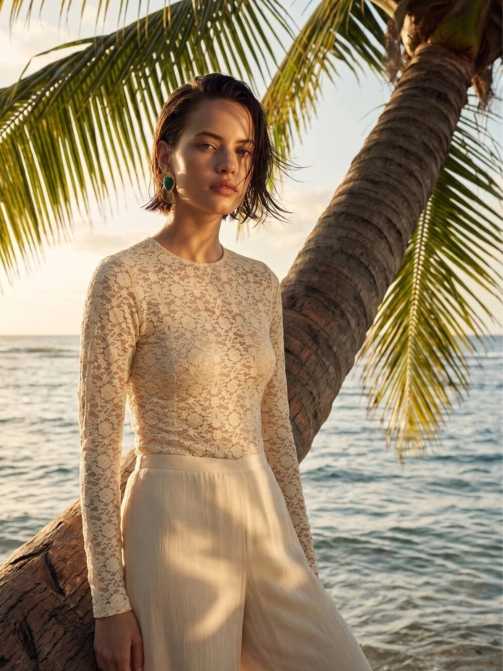 New Stretch Lace Top Bone Cream